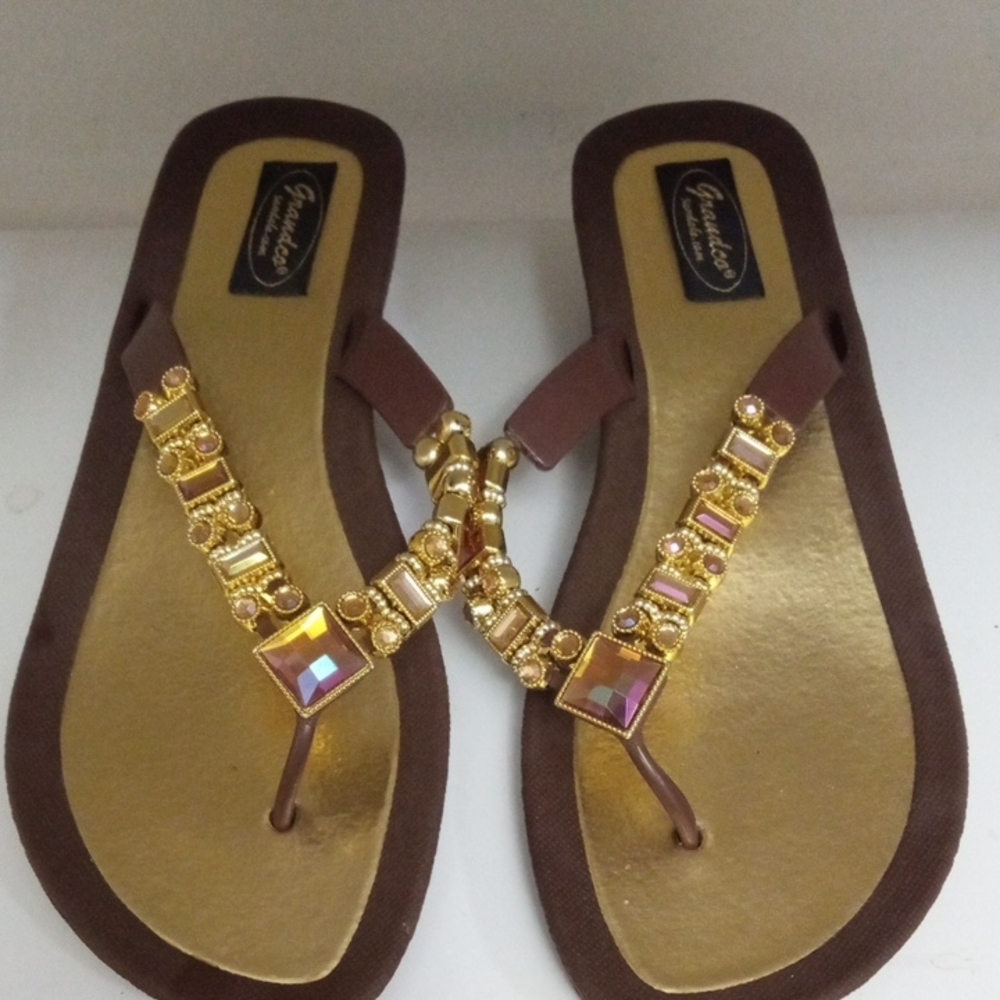 Collection B Gold and Brown Embellished Sandals